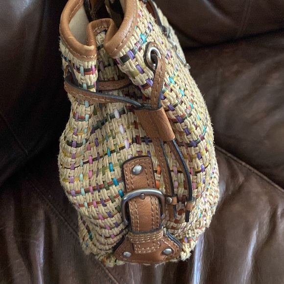 Fossil Handbag with Wooden Top Handle Straw/Plaid pattern - Picture 5 of 17